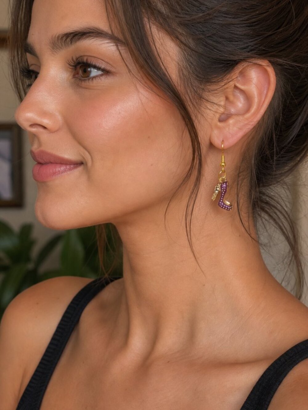 NWT Dainty High Heel Stiletto Charm Dangle Earrings - Purple or White Gold Tone